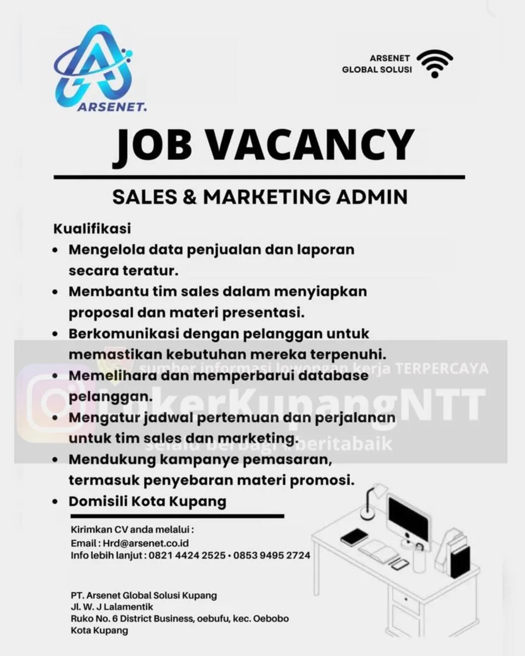 Lowongan Kerja Terbaru ARSENET Posisi SALES & MARKETING ADMIN Lowongan Kerja Terbaru ARSENET Posisi SALES & MARKETING ADMIN